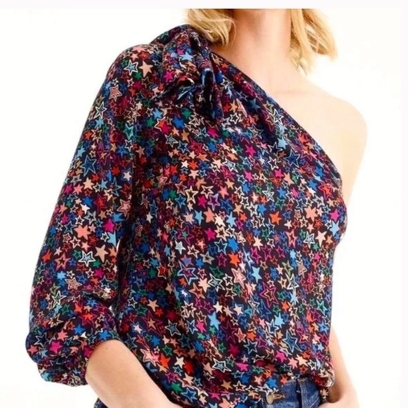 J. Crew Tops - J.CREW Size 0 One Shoulder Star Print Blouse Multicolor Kaleidos
